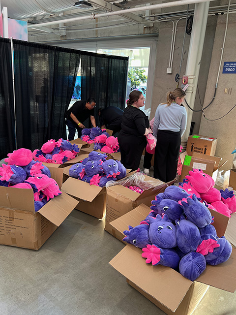 A photo of Kraken branded plushies